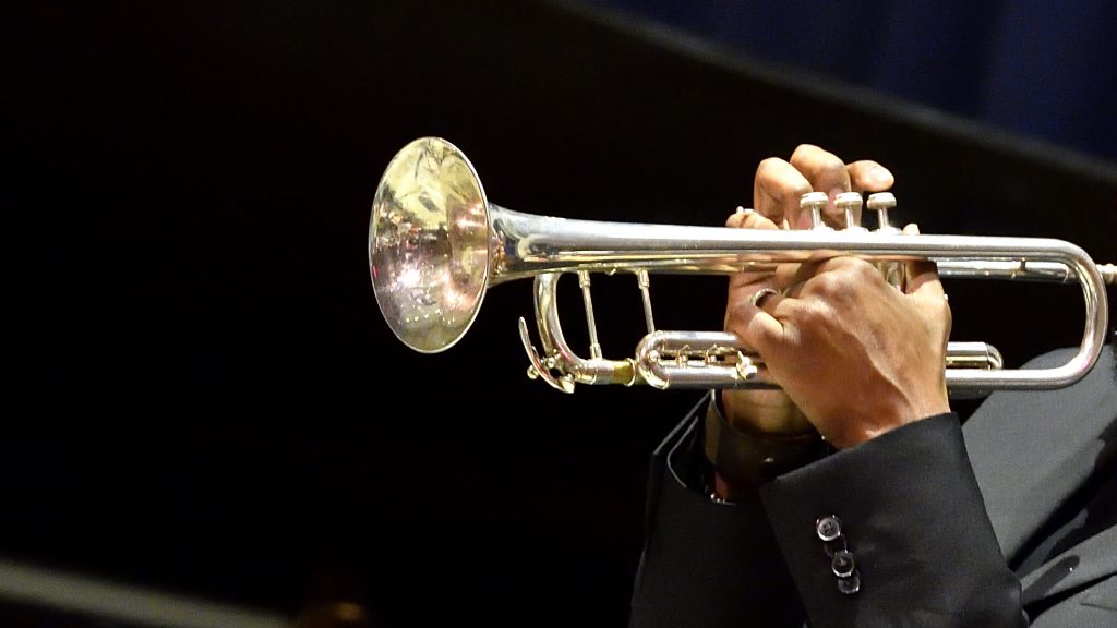 Close up of a jazz trumpet in performance