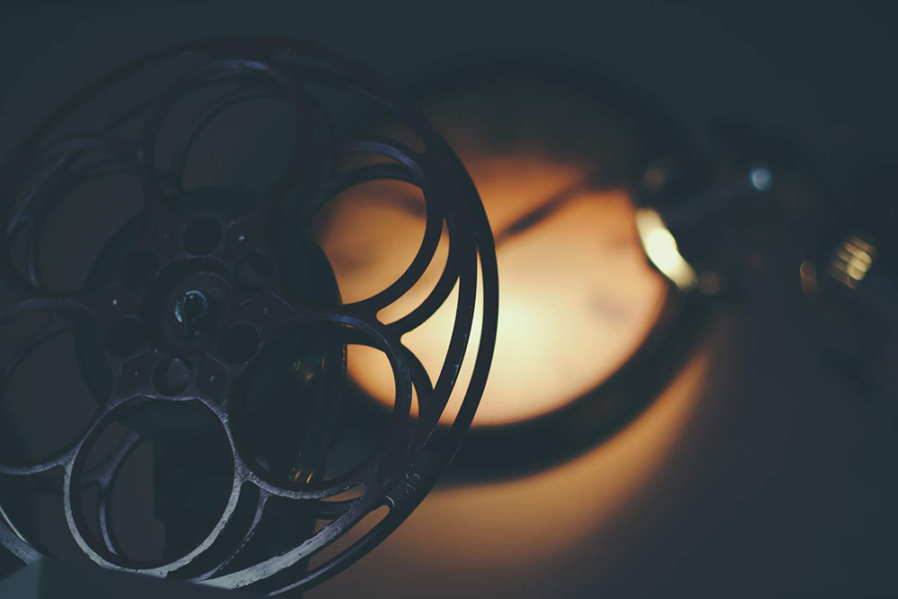 Close up overhead shot of an empty movie film role