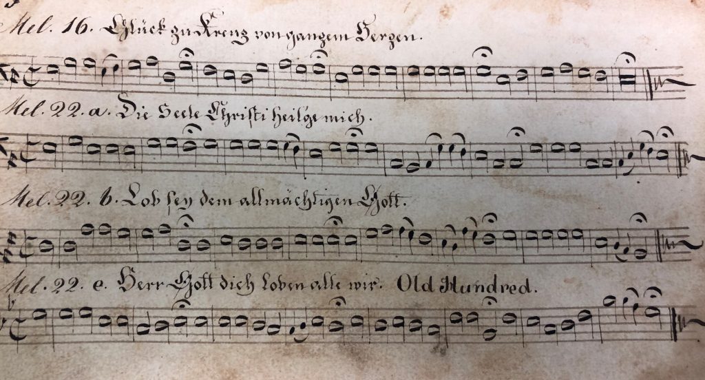 A page from a trombone chorale part-book from 1833 held at Graceham Moravian Church
